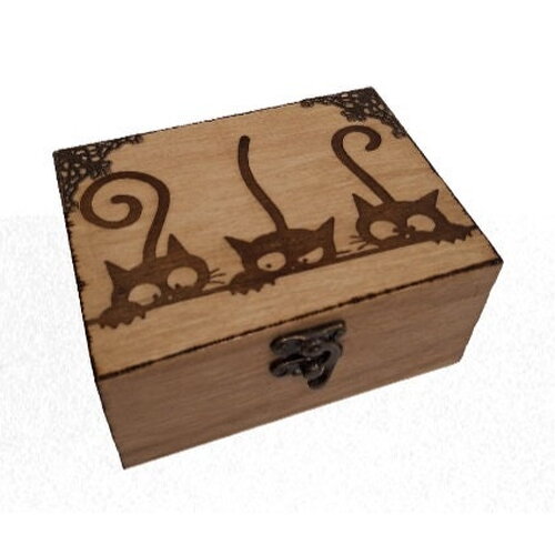 Boîte gravée de chats mignons et drôles, chatons espiègles thé, bijoux, pierres, cristaux, chocolat, biscuits personnalisation offerte
