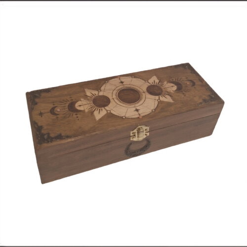 Boîte rangement rectangulaire en bois gravée des différentes phases de la lune  lithothérapie huile essentielle thé  pierres cristaux