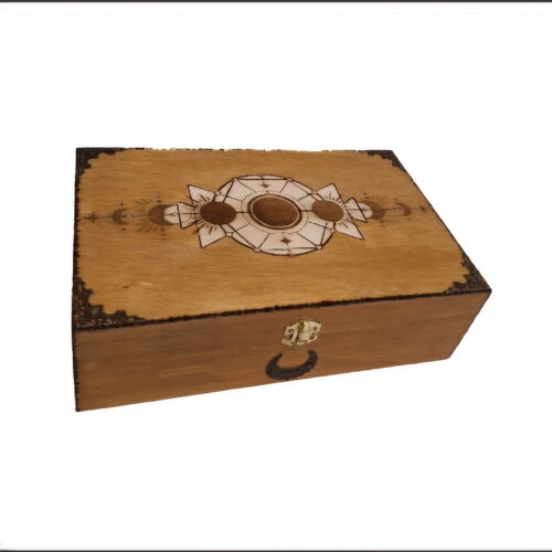 Boîte en bois gravée des différentes phases de la lune  lithothérapie huile essentielle thé  pierres cristaux