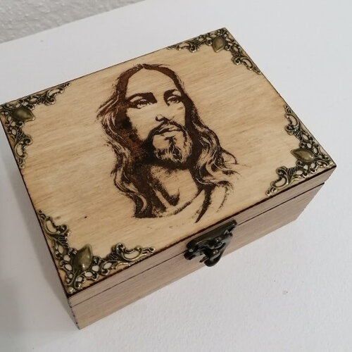 Boîte gravée de jésus christ pour rangement objets religieux custode à hostie chapelet souvenir de baptême communion confirmation