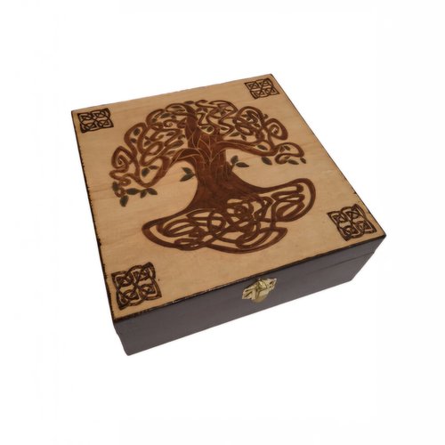 Boîte gravée d'un arbre de vie celte et de noeuds celtiques coffret à bijoux, thé, collections diverses, boite à souvenirs