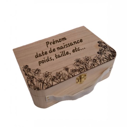 Valise maternité bébé à personnaliser gravée d'un parterre de fleurs jonquille ou valisette à souvenir enfant ou adulte