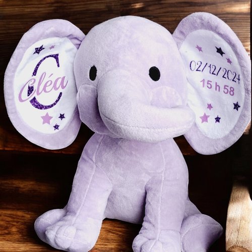 Peluche éléphant personnalisée naissance - elephant parme