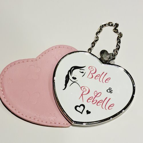 Miroir de poche en forme de cœur "belle et rebelle"