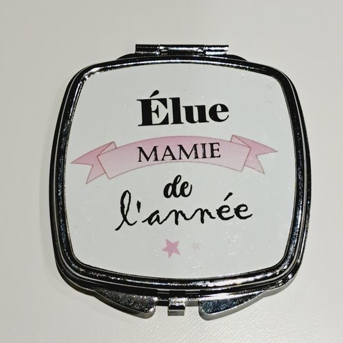 Miroir de poche en forme de cœur "elue mamie de l'année"