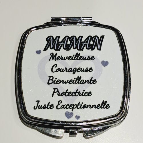 Miroir de poche en forme de cœur "maman juste exceptionnelle"