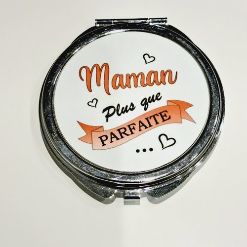 Miroir de poche en forme de cœur "maman plus que parfaite"