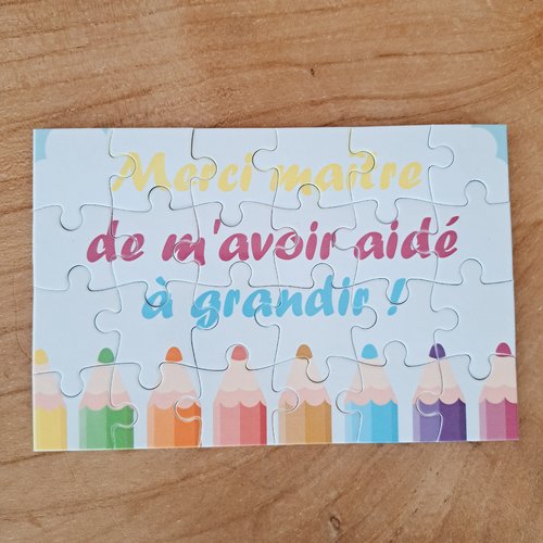 Puzzle "merci maître de m'avoir aidé à grandir" - 24 pièces avec pochon - maître - surprise - fin d'année scolaire - cadeau maître