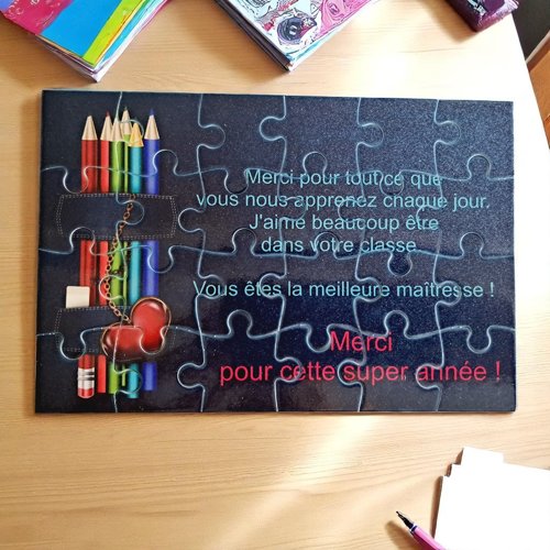 Puzzle "merci pour cette super année - maîtresse" - 24 pièces avec pochon - maîtresse - surprise - fin d'année scolaire