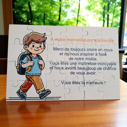 Puzzle "a notre merveilleuse maîtresse" - 24 pièces avec pochon - maîtresse - surprise - fin d'année scolaire