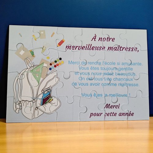 Puzzle "a notre merveilleuse maîtresse" - 24 pièces avec pochon - maîtresse - surprise - fin d'année scolaire