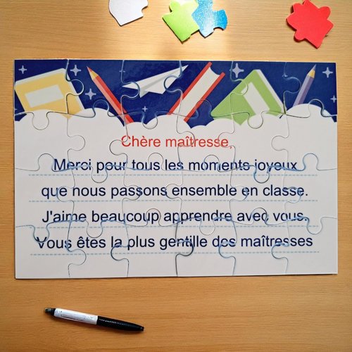 Puzzle "chère maîtresse" - 24 pièces avec pochon - maîtresse - surprise - fin d'année scolaire