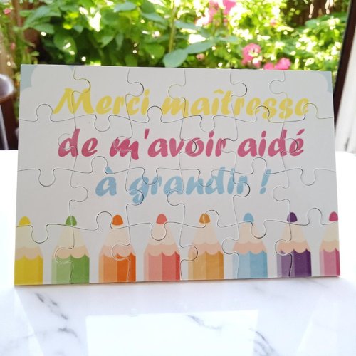 Puzzle "merci maîtresse" - 24 pièces avec pochon - maîtresse - surprise - fin d'année scolaire