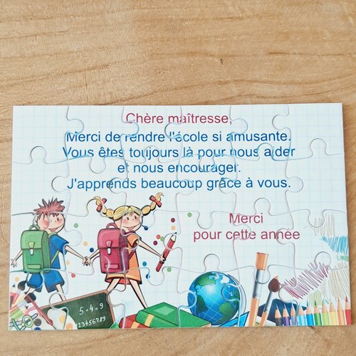 Puzzle "merci maîtresse" - 24 pièces avec pochon - maîtresse - surprise - fin d'année scolaire