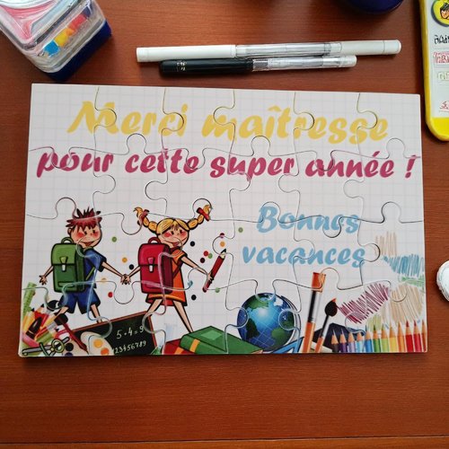 Puzzle "merci maîtresse" - 24 pièces avec pochon - maîtresse - surprise - fin d'année scolaire