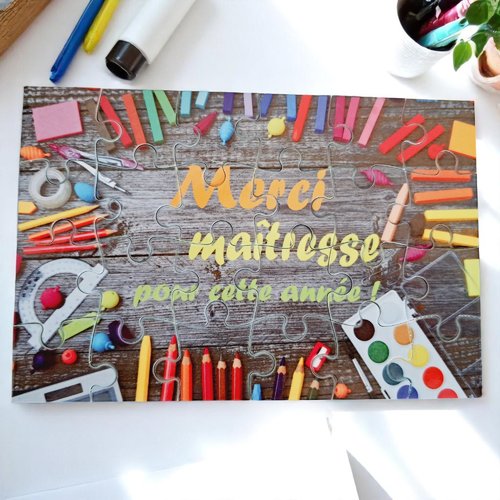 Puzzle "merci maîtresse" - 24 pièces avec pochon - maîtresse - surprise - fin d'année scolaire