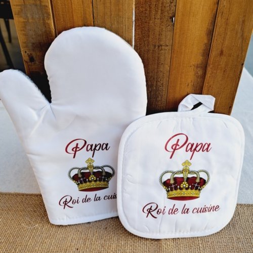 Duo gant & manique personnalisés " papa roi de la cuisine"