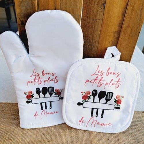 Duo gant & manique personnalisés "les bons petits plats de mamie"