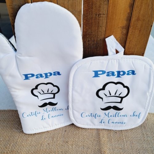 Duo gant et manique personnalisé "papa certifié meilleur chef de l'année" - cadeau papa