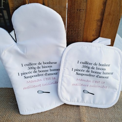 Duo gant & manique personnalisés "recette - maman c'est la meilleure cuisinière"