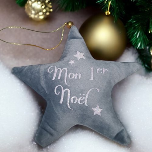 Étoile  "prénom" de sapin en tissu velours personnalisée – décoration de noël élégante et unique