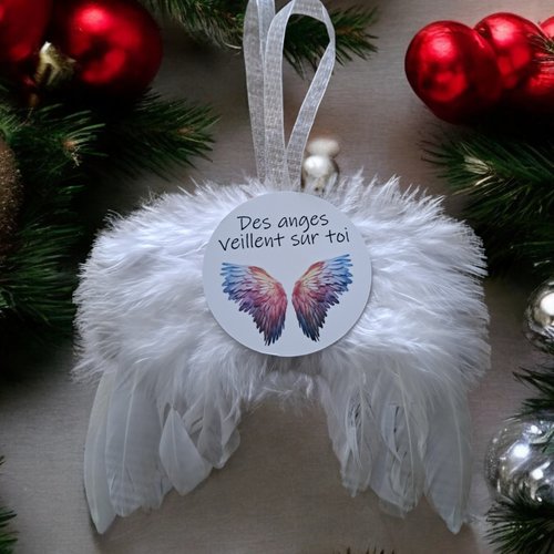 Ornement noël ailes d'ange en plume - des anges veillent sur toi - décoration sapin