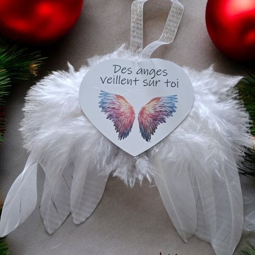 Ornement noël ailes d'ange en plume - des anges veillent sur toi - décoration sapin