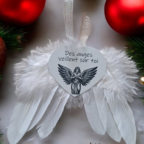 Ornement noël ailes d'ange en plume - des anges veillent sur toi - décoration sapin