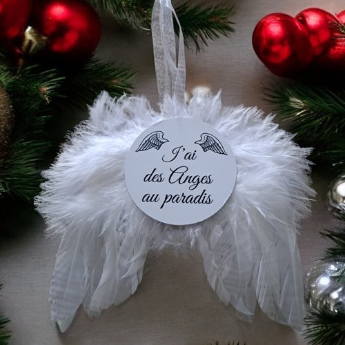 Ornement noël ailes d'ange en plume - j'ai des anges au paradis - décoration sapin