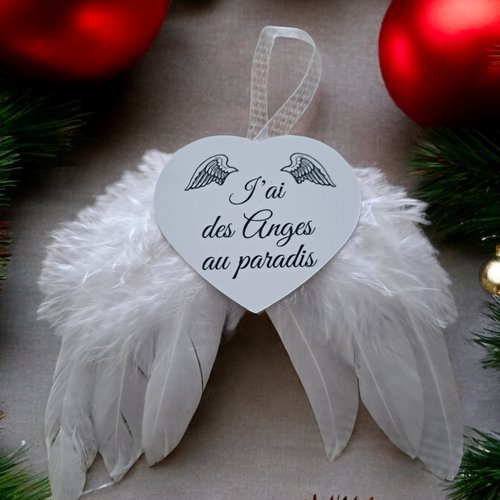Ornement noël ailes d'ange en plume - j'ai des anges au paradis - décoration sapin