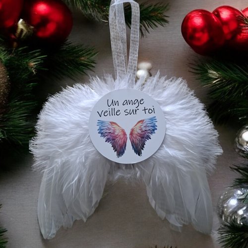 Ornement noël ailes d'ange en plume - un ange veille sur toi - décoration sapin