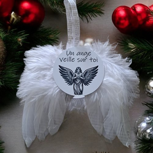 Ornement noël ailes d'ange en plume - un ange veille sur toi - décoration sapin