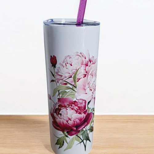 Gobelet isotherme 20 oz (590 ml) /tumbler - pivoines + texte