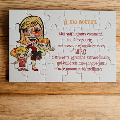Puzzle "nounou" - 24 pièces avec pochon - nounou - surprise - anniversaire - noel - cadeau nounou