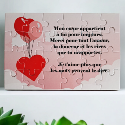 Puzzle "je t'aime" - 24 pièces avec pochon - amour  - surprise - anniversaire