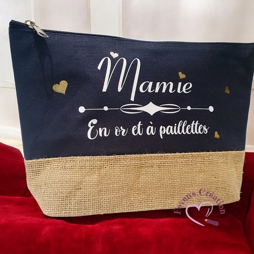 Trousse de toilette femme "mamie en or et à paillettes"