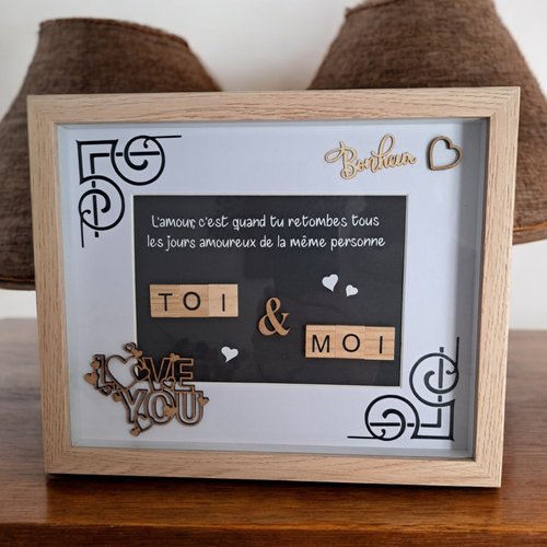L'amour véritable, je t'aime - cadre lettres façon scrabble