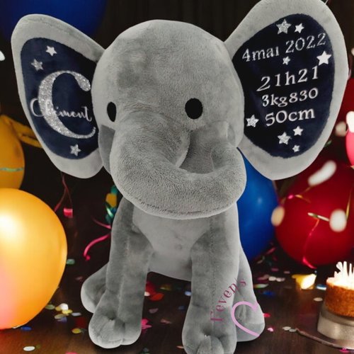 Peluche éléphant personnalisée naissance - elephant gris