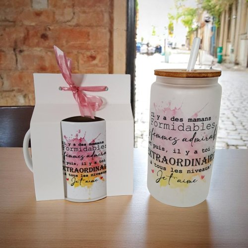 Coffret cadeau fête des mères – canette en verre & mug