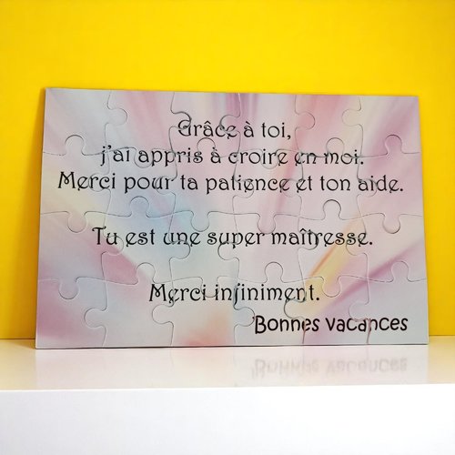 Puzzle merci maîtresse - cadeau maîtresse - cadeau fin d'année scolaire