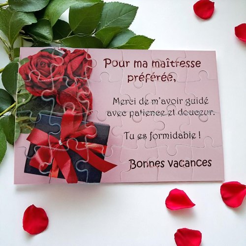 Puzzle merci maîtresse - cadeau maîtresse - cadeau fin d'année scolaire