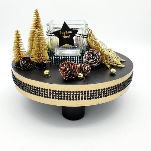 Centre de table noël - jour de l'an / décoration de table ou autre avec bougeoir - noir et or