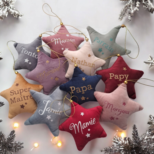 Étoile de sapin en tissu velours personnalisée – décoration de noël élégante et unique