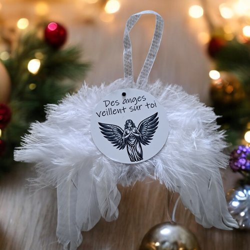 Ornement noël ailes d'ange en plume - des anges veillent sur toi - décoration sapin