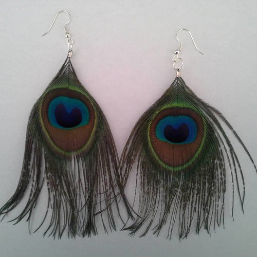 Boucles d oreille plume de paon