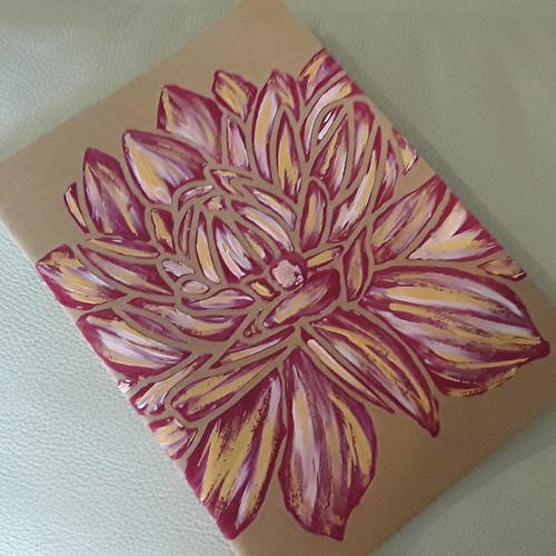 Carnet kraft papier ivoire peint à la main fleur de lotus