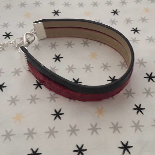 Bracelet simili cuir rouge et noir