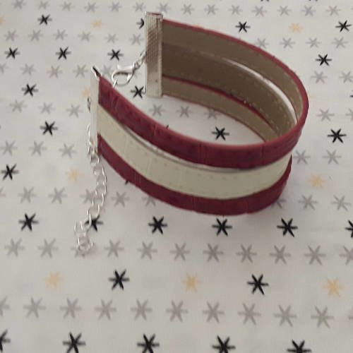 Bracelet manchette rouge et blanc simili cuir