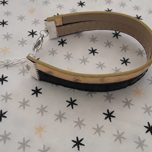 Bracelet simili cuir or et noir