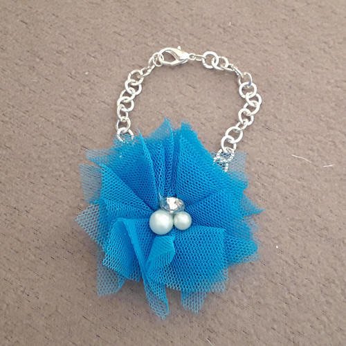 Bracelet bohème boho fleur bleue chaine argenté
